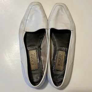 💲8️⃣Enzo Angiolini White Leather Upper Flats. Size 8.5 M - Leather Soles.